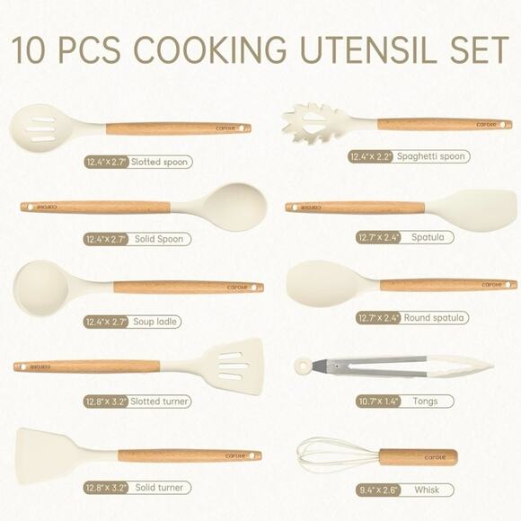 CAROTE Neutral Color Home Series Cooking Utensil Set - 10 Pieces - Picture 2 of 11
